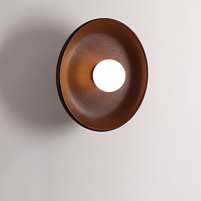 Modern Minimalist Round Disc Solid Wood 1-Light Wall Sconce Lamp