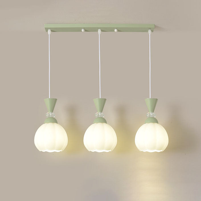 Lustre contemporain à fleurs en verre crème créative avec boutons de fleurs en fer à 3/5 lumières pour chambre 