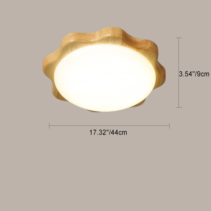 Contemporary Nordic Rubberwood Acrylic Plum Shape LED Flush Mount Ceiling Light For Living Room