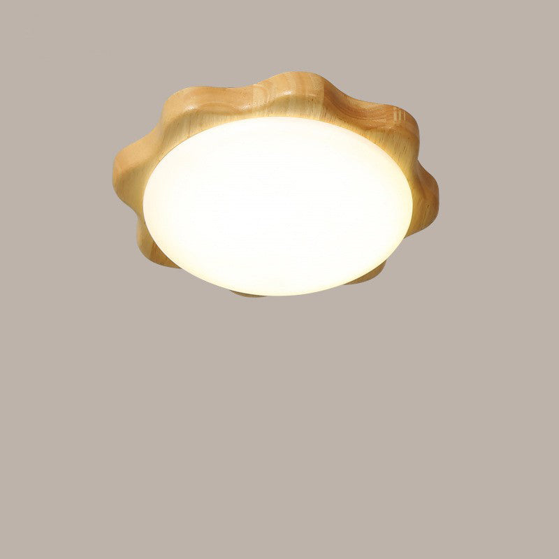 Contemporary Nordic Rubberwood Acrylic Plum Shape LED Flush Mount Ceiling Light For Living Room