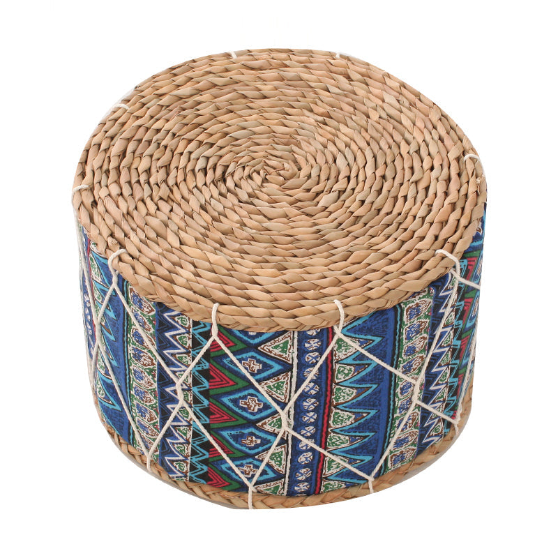 Contemporary Creative Round Cattail Fabric Low Stool For Living Room