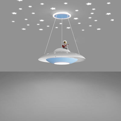 Moderne Art Deco Kinder Eisen Acryl UFO Raumschiff Astronaut Runde LED Pendelleuchte Für Schlafzimmer 