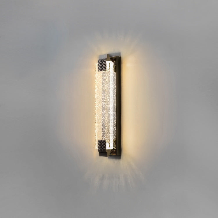 مصباح حائط LED من الفولاذ المقاوم للصدأ بظل كريستالي مستطيل مبهر مع نسيج فقاعي للغرفة المعيشية 