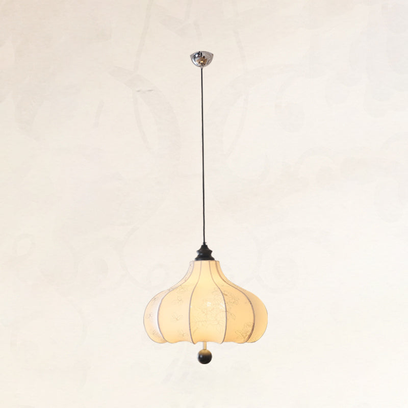 Suspension Luminaire Traditionnel Vintage en Forme de Châtaigne Ronde en Tissu Bois Massif 3/5 Lumières pour Salon 