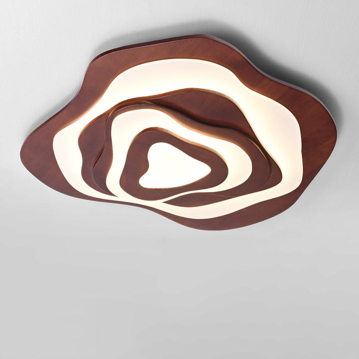 Luz de techo LED de montaje empotrado con diseño ondulado de grano de madera Zen chino tradicional para sala de estar 