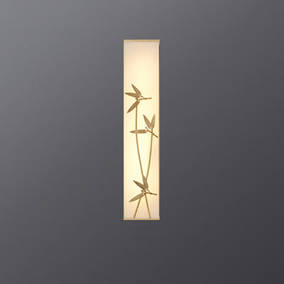 Applique murale LED traditionnelle en cuivre chinois marbre cubique feuille de bambou fleur de lotus ginkgo biloba pour chevet 