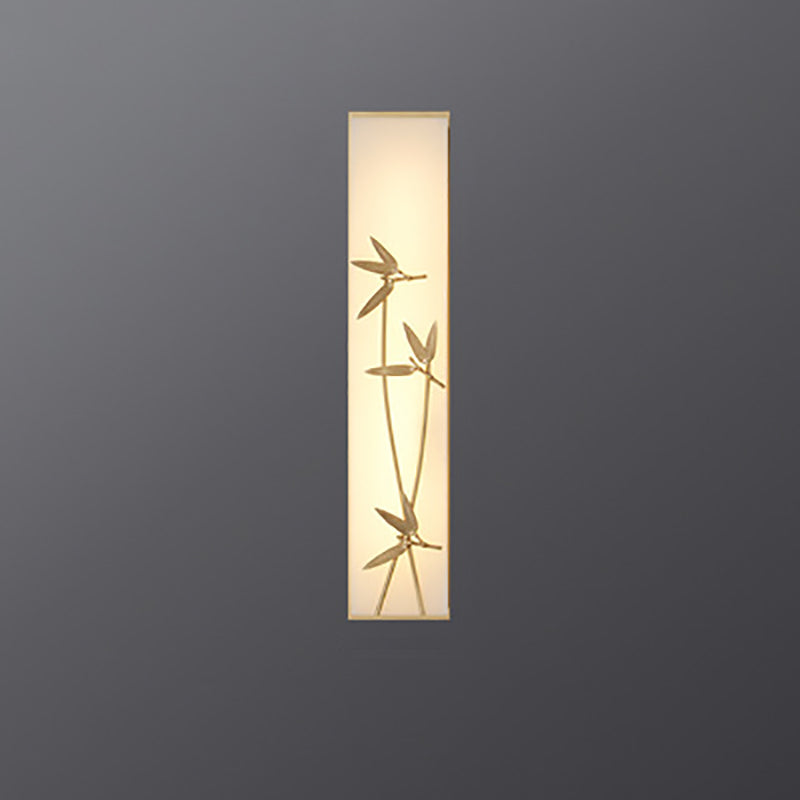 Applique murale LED traditionnelle en cuivre chinois marbre cubique feuille de bambou fleur de lotus ginkgo biloba pour chevet 