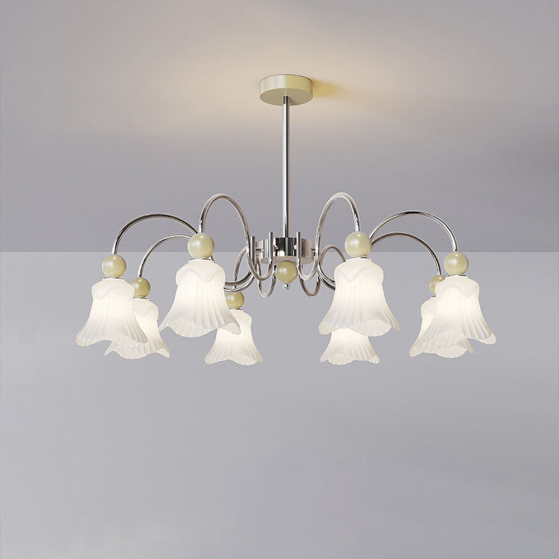 Moderne nordische Eisen-Glas-Blumenförmige Kugel 3/8-Licht-Kronleuchter für Wohnzimmer 