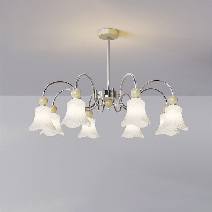 Moderne nordische Eisen-Glas-Blumenförmige Kugel 3/8-Licht-Kronleuchter für Wohnzimmer 