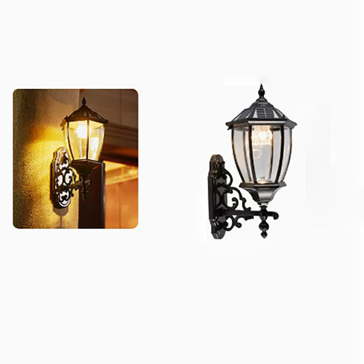 Traditionelle europäische Aluminiumglas-LED-Solar-wasserdichte Wandleuchterlampe für die Außenterrasse 