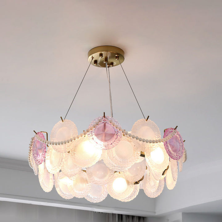 Traditional French Round Shell Hardware Glass 8/10 Light Pendant Light For Living Room