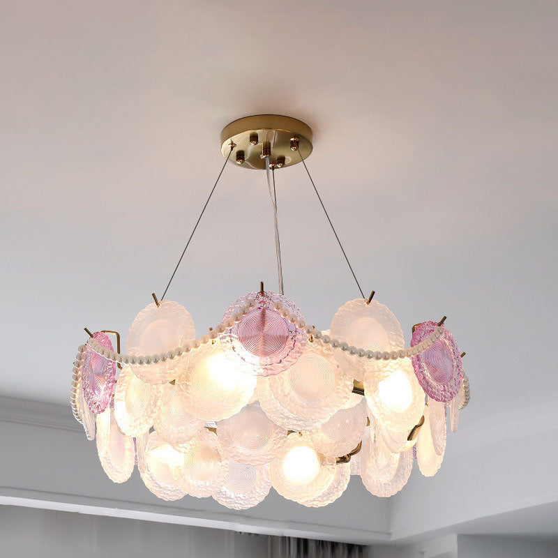 Traditional French Round Shell Hardware Glass 8/10 Light Pendant Light For Living Room