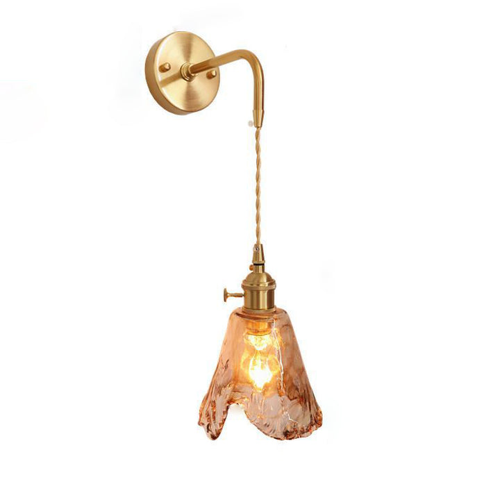 Modern Minimalist Eclectic Amber Glass Brass Iron Geometric 1-Light Wall Sconce Lamp For Living Room