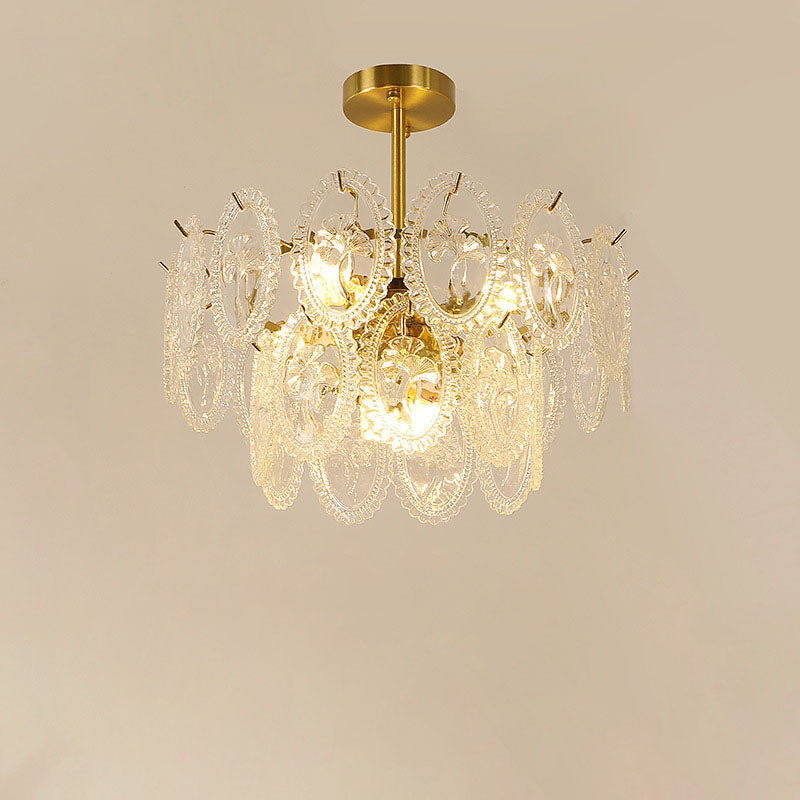 Moderne Luxus Runde Oval Stück Hardware Glas 6-Licht Pendelleuchte für Wohnzimmer 