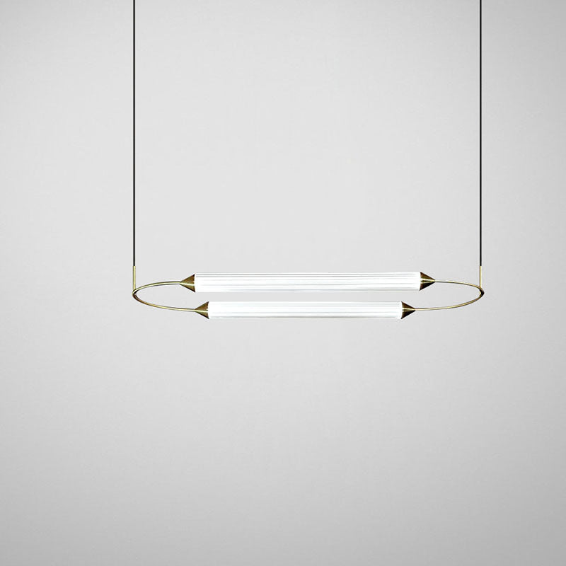Zeitgenössische industrielle Streifen elliptische Eisen Glas LED Pendelleuchte für Esszimmer 