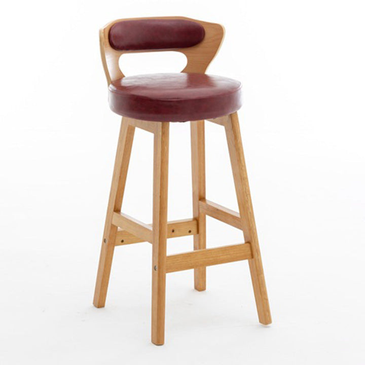 Modern Simplicity Round PU Leather Rubberwood Bar Stool Low Back Footrest For Dining Room