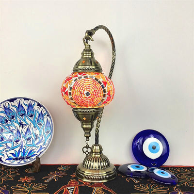 Moroccan Vintage Handmade Stained Glass Jar Swan 1-Light Table Lamp