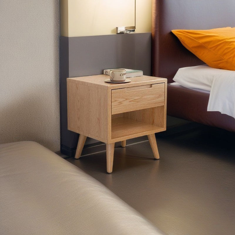 Table de nuit carrée en bois de caoutchouc moderne avec 1/2 tiroir pour chevet 
