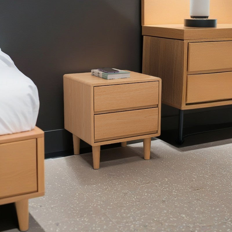 Mesita de noche moderna de simplicidad cuadrada cúbica rectangular de madera de caucho con 1/2 cajón para al lado de la cama 
