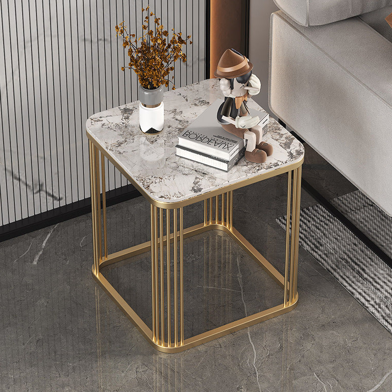 Table basse carrée moderne minimaliste en métal avec plateau en pierre pour salon 