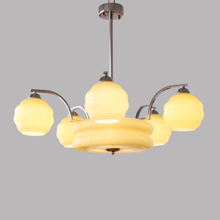 Lustre Moderne à Branches Courbées Style Mi-Siècle avec Baguette Ronde et Globes en Verre et Fer 4/6/8 Lumières pour Salon 
