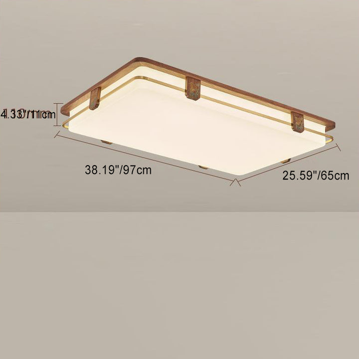 Luz de techo LED empotrada de acrílico, cobre, nogal chino tradicional, redonda, cuadrada, rectangular para sala de estar 