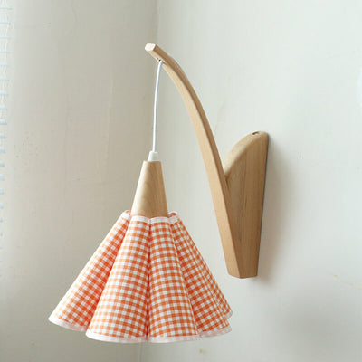 Japanese Minimalist Solid Wood Pleated Fabric Umbrella Shade 1-Light Wall Sconce Lamp