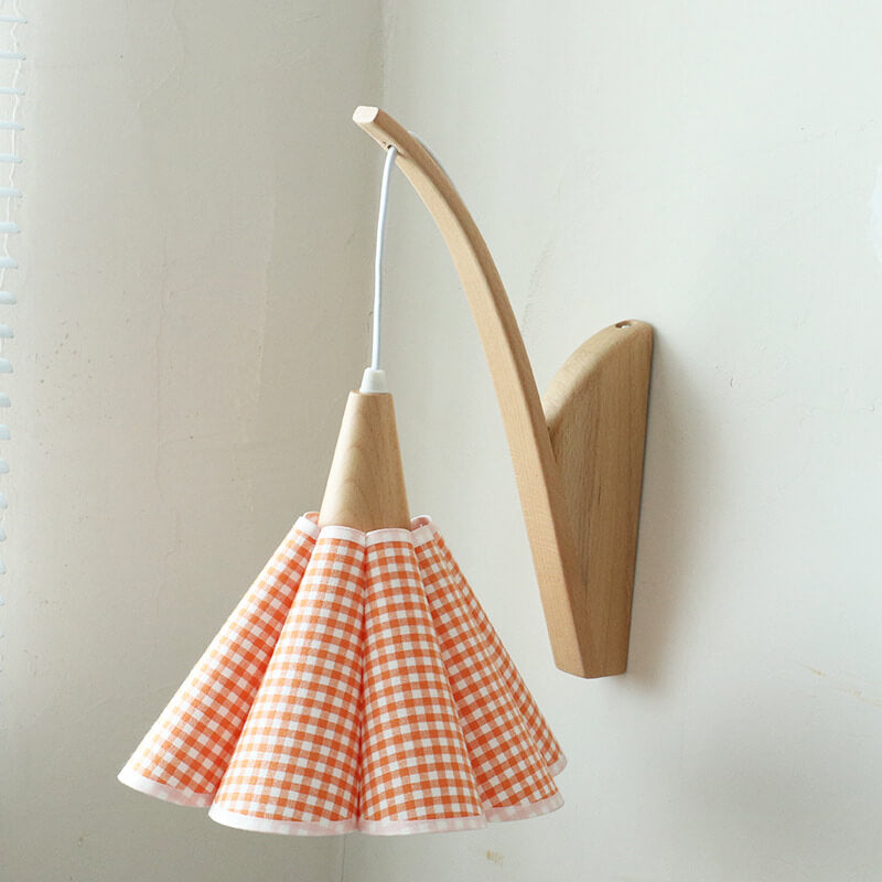 Japanese Minimalist Solid Wood Pleated Fabric Umbrella Shade 1-Light Wall Sconce Lamp