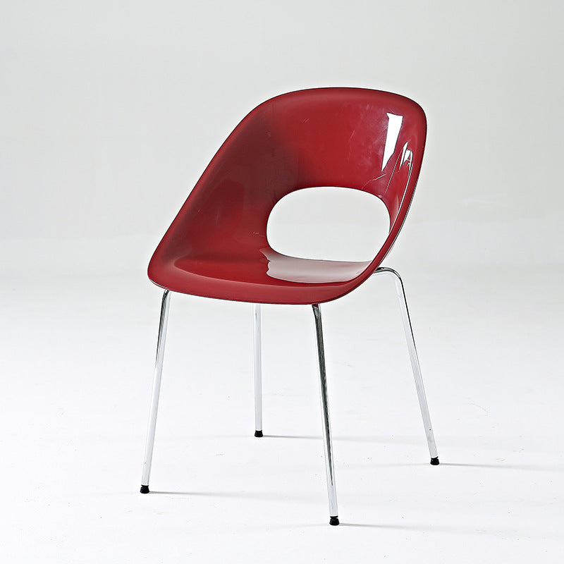 Silla de comedor contemporánea y creativa con respaldo cuadrado calado de plástico y hierro para comedor 
