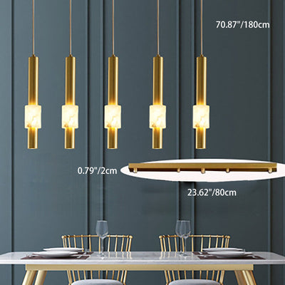 Lustre LED contemporain de luxe en cuivre à bande longue avec abat-jour en marbre pour salon 
