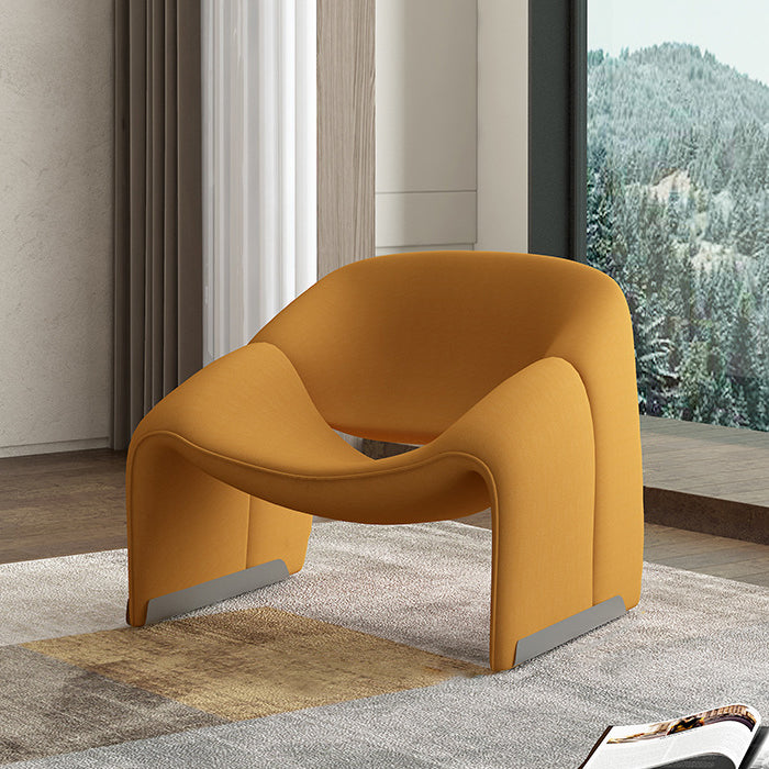 Silla de acento con respaldo y reposabrazos de esponja de lana de cordero de marco curvado contemporáneo escandinavo de acero inoxidable para sala de estar 