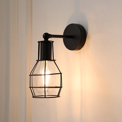 Traditional Vintage Cage Iron 1-Light Wall Sconce Lamp For Living Room