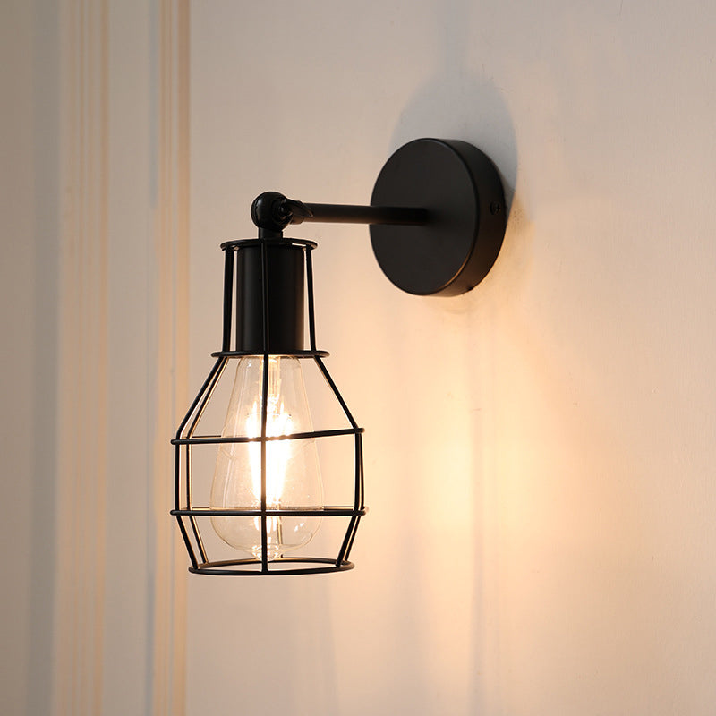 Traditional Vintage Cage Iron 1-Light Wall Sconce Lamp For Living Room