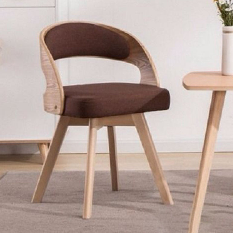 Silla de comedor con patas de madera contemporáneas nórdicas tapizadas en tela, respaldo curvado para comedor 