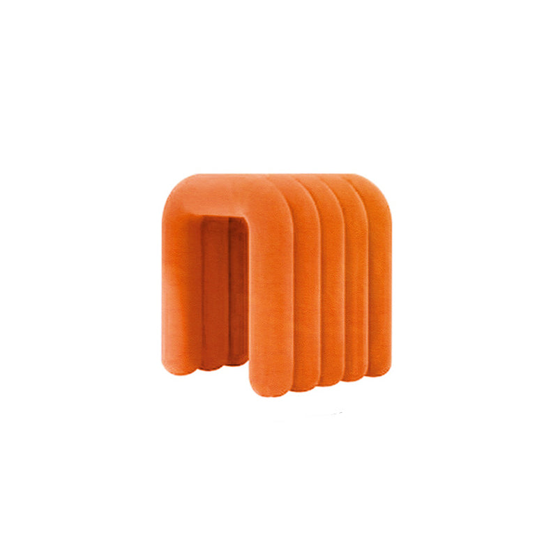 Taburete tocador contemporáneo nórdico con arco, estructura de acero al carbono y tapizado de tela sherpa, sin respaldo, para dormitorio 