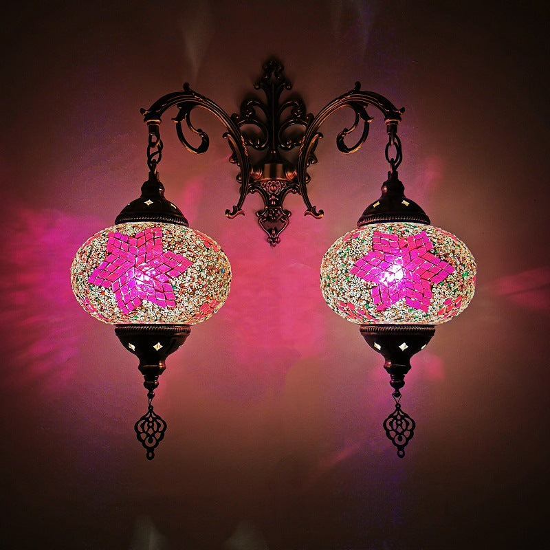 Applique murale à 2 lumières en verre teinté Tiffany décoratif lanterne matériel 