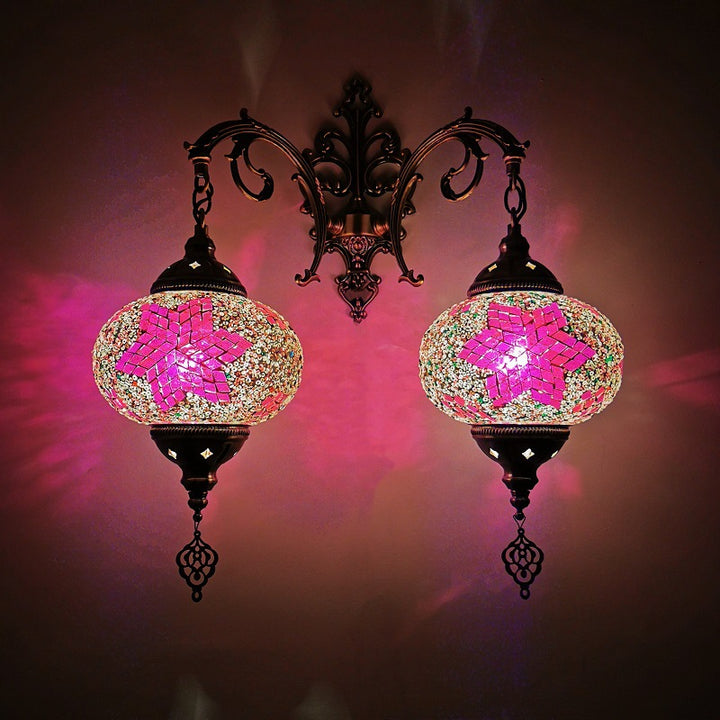 Applique murale à 2 lumières en verre teinté Tiffany décoratif lanterne matériel 