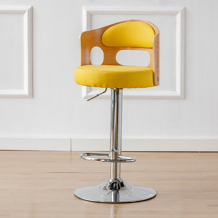 Tabouret de bar rond contemporain en tissu PU cuir scandinave bois éponge SGS avec dossier et repose-pieds pour cuisine 