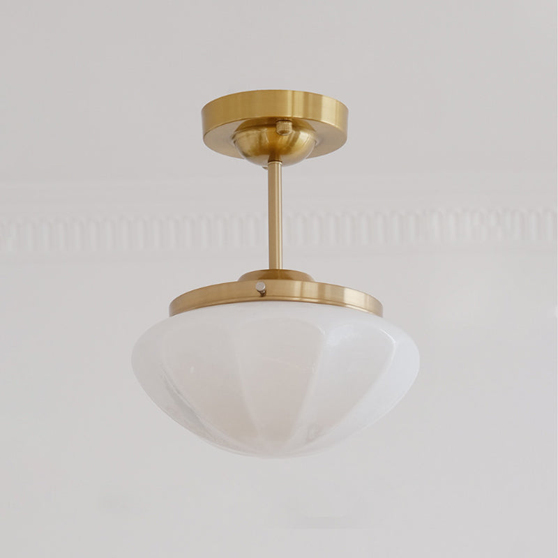 Suspension contemporaine scandinave ronde en fer et verre crème à 1 lumière pour salon 
