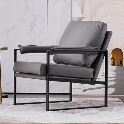 Contemporary Scandinavian Fabric Velvet Faux Leather Carbon Steel Latex Sponge Square Accent Chair Backrest Armrest For Living Room