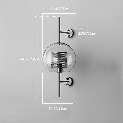 Zeitgenössische Wandlampe mit industriellem Eisenrahmen und kugelförmigem Glasschirm, 1-Licht für Schlafzimmer 