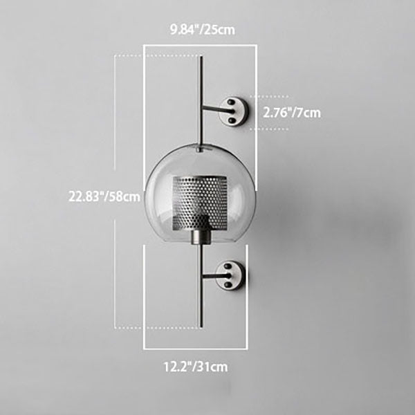 Zeitgenössische Wandlampe mit industriellem Eisenrahmen und kugelförmigem Glasschirm, 1-Licht für Schlafzimmer 