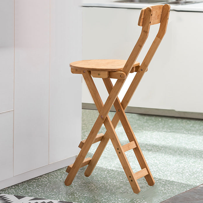 Zeitgenössischer Retro-runder, klappbarer Bambus-Barhocker mit Rückenlehne für das Esszimmer 