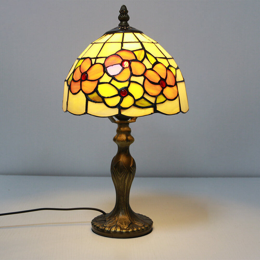 Vintage Tiffany Tierblumen Dekoration Buntglas Kuppel 1-Licht Tischlampe 