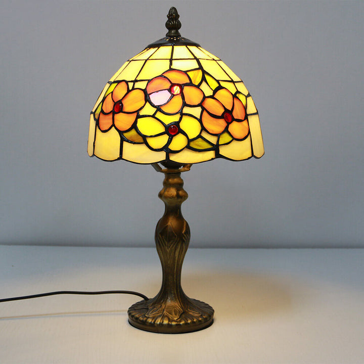Vintage Tiffany Tierblumen Dekoration Buntglas Kuppel 1-Licht Tischlampe 