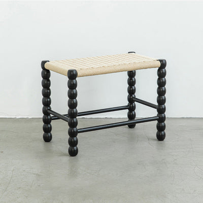 Tabouret rectangulaire traditionnel chinois en osier avec pieds en bois pour le salon 