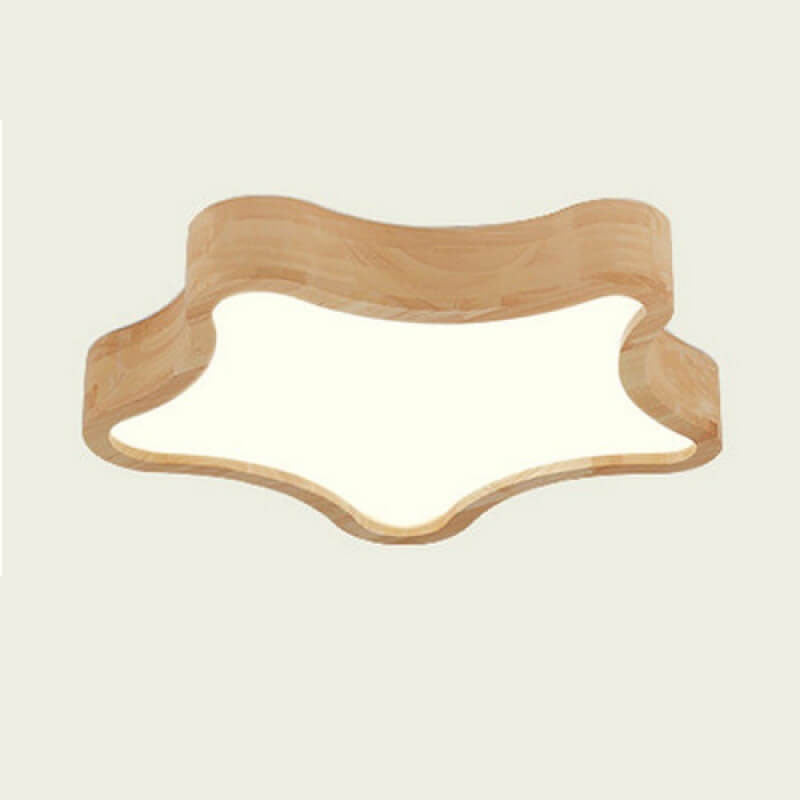 Scandinavian Modern Minimalist Clouds Stars Rubber Wood Acrylic LED Flush Mount Ceiling Light