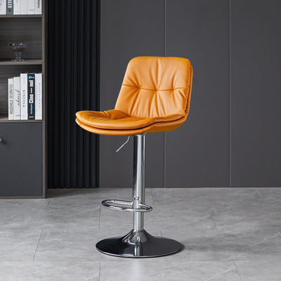 Taburete de barra con respaldo contemporáneo nórdico base redonda cojín rectangular cuero nappa espuma estructura de metal para comedor 
