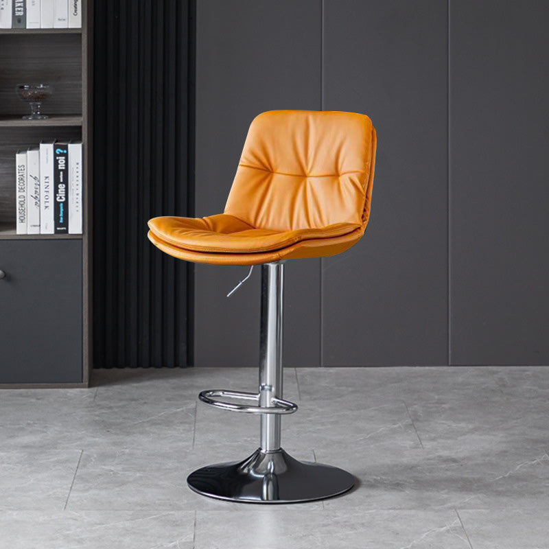 Taburete de barra con respaldo contemporáneo nórdico base redonda cojín rectangular cuero nappa espuma estructura de metal para comedor 