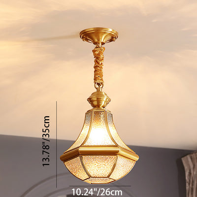 Moderne Luxus Gold Finish Rahmen geometrische Glas Schatten 1-Licht Pendelleuchte für Schlafzimmer 